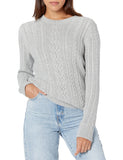 Light Grey Heather Women's Sweater Fisherman Cable Long-Sleeve Crewneck - AmEss | Women's Coat & Jacket