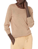 Camel Heather Women's Sweater Long-Sleeve Light Weight Crewneck - AmEss | Women's Coat & Jacket