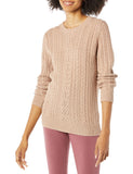 Taupe Heather Women's Sweater Fisherman Cable Long-Sleeve Crewneck - AmEss | Women's Coat & Jacket