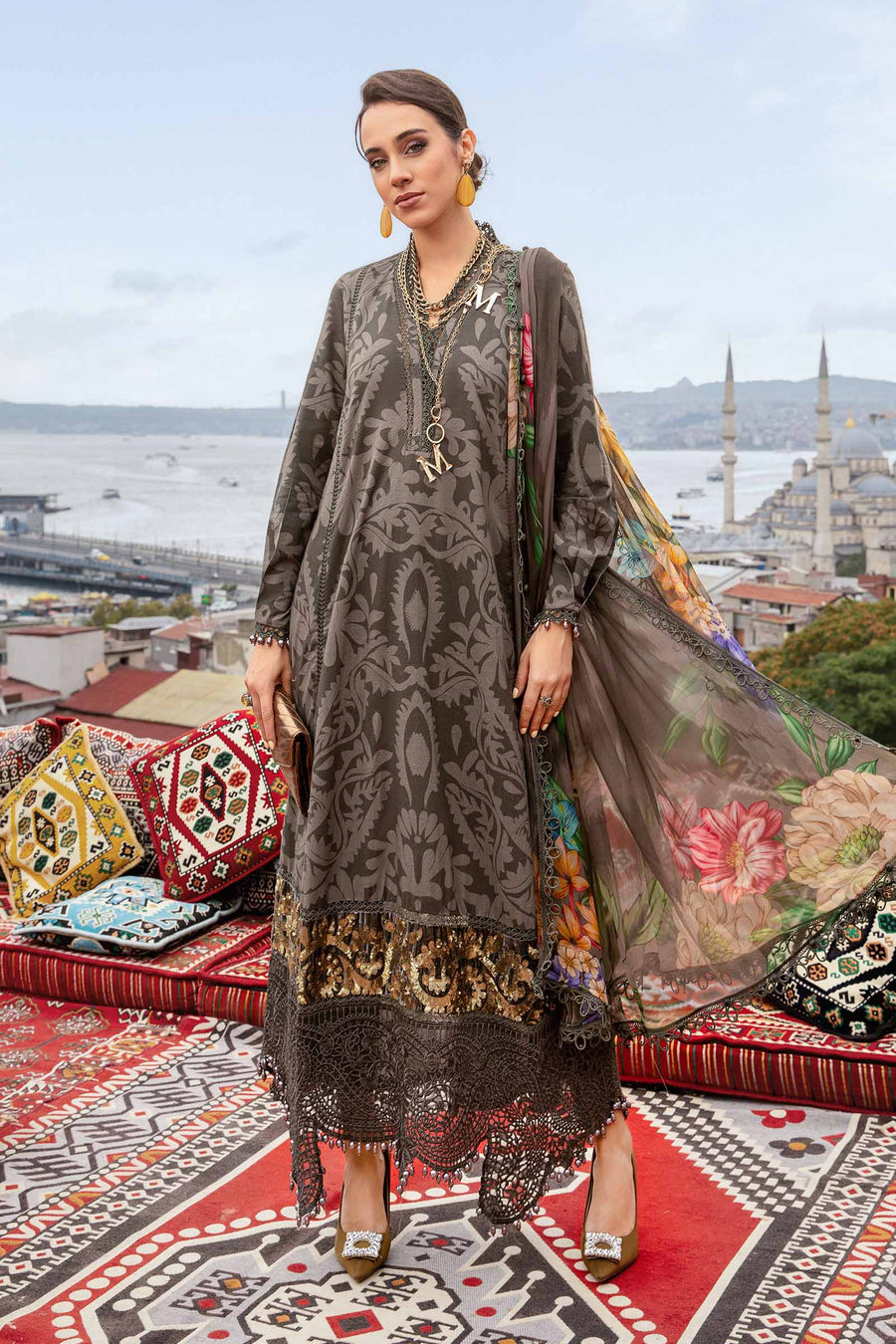 maria b dress design 2024 Maria B Embroidered Formal Winter Dresses Collection 2024-2025