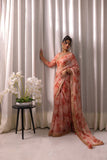Koel:  SS24HF-3015 PEACH SAREE Dhanak Brand Original Fabrics
