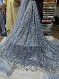 SC40 Ice Blue Beads and sequence work Cutdana Fabrics