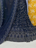 SC22 Navy Blue Beads and sequence work Cutdana Fabrics