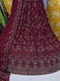 SC33 Maroon Beads and sequence work Cutdana Fabrics