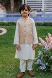 SS26DK-0222 - BEIGE  -  KURTA ,PAJAMA WAIST COAT - 3PCS Dhanak Brand Original Fabrics
