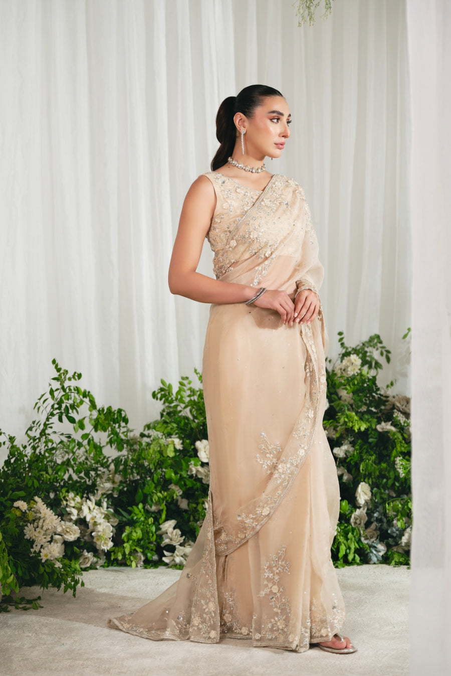 Agha Noor Wajeeha Beige Saree Online Shopping