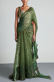 Amit Aggarwal Green metallic sari set Online Shopping