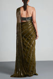 Amit Aggarwal Metallic olive pre-draped sari set Online Shopping