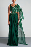 Amit Aggarwal Metallic emerald sari set Online Shopping