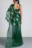 Amit Aggarwal Metallic emerald sari set Online Shopping