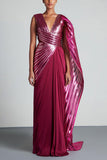 Amit Aggarwal Pink metallic winged sari Online Shopping