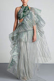 Amit Aggarwal Ice grey and green sari set Online Shopping