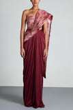 Amit Aggarwal Plum and blush draped sari set Online Shopping