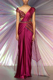 Amit Aggarwal Pink metallic draped sari set Online Shopping