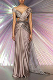 Amit Aggarwal Grey metallic draped sari set Online Shopping