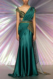 Amit Aggarwal Green metallic draped sari set Online Shopping