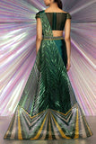 Amit Aggarwal Green metallic draped sari set Online Shopping