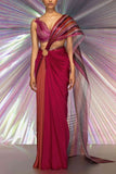 Amit Aggarwal Pink and rust structured drape sari set Online Shopping