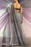 Amit Aggarwal Grey and black structured drape sari set Online Shopping