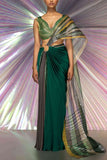 Amit Aggarwal Green and grey structured drape sari set Online Shopping