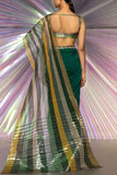 Amit Aggarwal Green and grey structured drape sari set Online Shopping