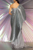 Amit Aggarwal Silver metallic draped sari set Online Shopping