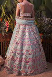 Aneesh Agarwaal Turquoise floral lehenga set Online Shopping