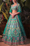 Aneesh Agarwaal Emerald green embroidered lehenga set Online Shopping