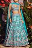 Aneesh Agarwaal Teal embellished lehenga set Online Shopping