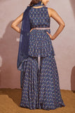 Aneesh Agarwaal Pret Navy blue peplum and sharara set Online Shopping