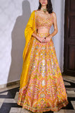 Aneesh Agarwaal Yellow embroidered silk lehenga set Online Shopping