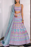 Aneesh Agarwaal Powder blue embroidered lehenga set Online Shopping