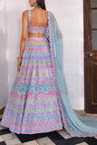 Aneesh Agarwaal Powder blue embroidered lehenga set Online Shopping