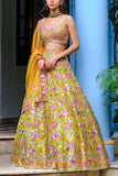 Aneesh Agarwaal Lime green floral embroidered lehenga set Online Shopping