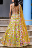 Aneesh Agarwaal Lime green floral embroidered lehenga set Online Shopping