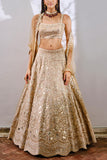 Aneesh Agarwaal Gold silk lehenga set Online Shopping