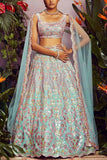 Aneesh Agarwaal Mint floral embroidered lehenga set Online Shopping