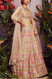 Aneesh Agarwaal Beige lotus foil lehenga set Online Shopping