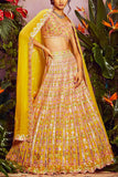 Aneesh Agarwaal Yellow foil applique lehenga set Online Shopping