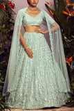 Aneesh Agarwaal Mint foil applique lehenga set Online Shopping