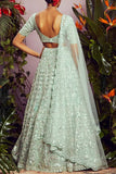 Aneesh Agarwaal Mint foil applique lehenga set Online Shopping