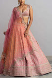 Anushree Reddy Blush pink organza lehenga set Online Shopping