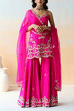 Aman Takyar Fuchsia embellished sharara set Online Shopping