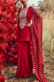 Bhumika Sharma Red peplum and flared pants set Online Shopping