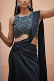 Bohame Black embroidered draped sari set Online Shopping