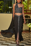 Bohame Black draped sari set Online Shopping