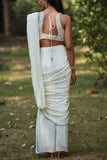 Bohame Off-white embroidered pre-draped sari set Online Shopping