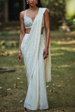 Bohame Off-white embroidered pre-draped sari set Online Shopping