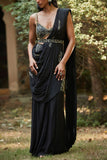 Bohame Black pre-draped sari set Online Shopping