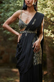 Bohame Black pre-draped sari set Online Shopping